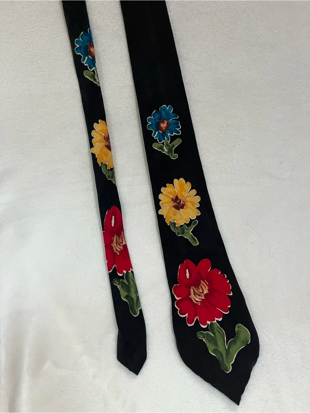 Save The Children Men's Neck Tie Happy Flowers By Jonathan Novelty Silk Black